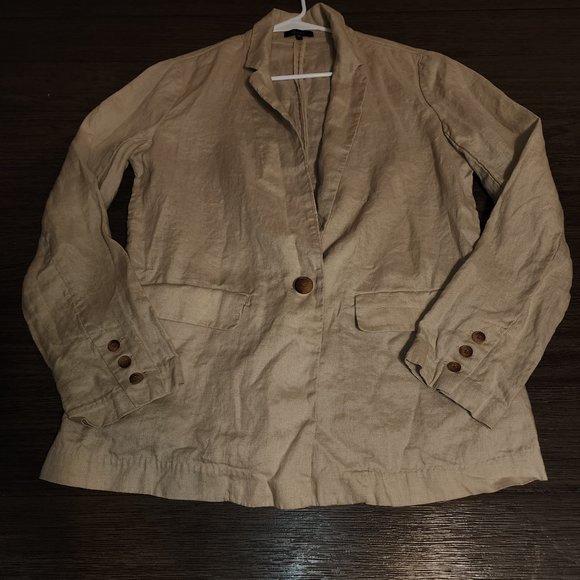 Quince 100% European Linen Blazer NWT Khaki Med - Picture 3 of 9